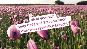 Blühendes Mohnfeld mit dem Schriftzug „Nicht gewirkt? Body Code und Emotion Code – was Heilung wirklich braucht“